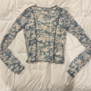Urban Outfitters Blue and Cream Marble Long Sleeve Top